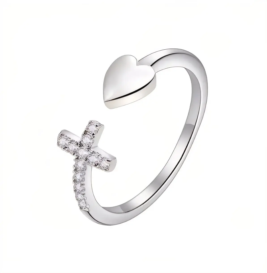 Simple Cross Heart Ring