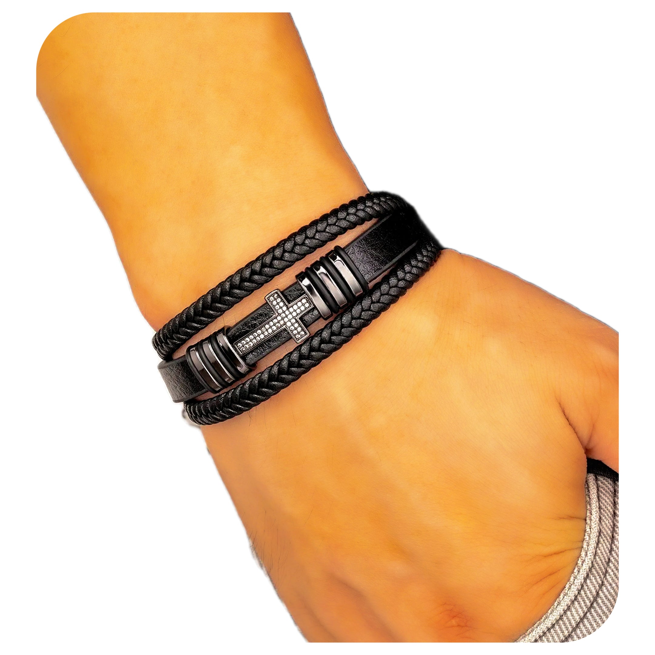 Leather Bracelet with Metal Cross