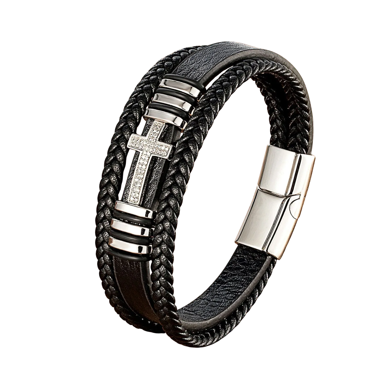 Leather Bracelet with Metal Cross