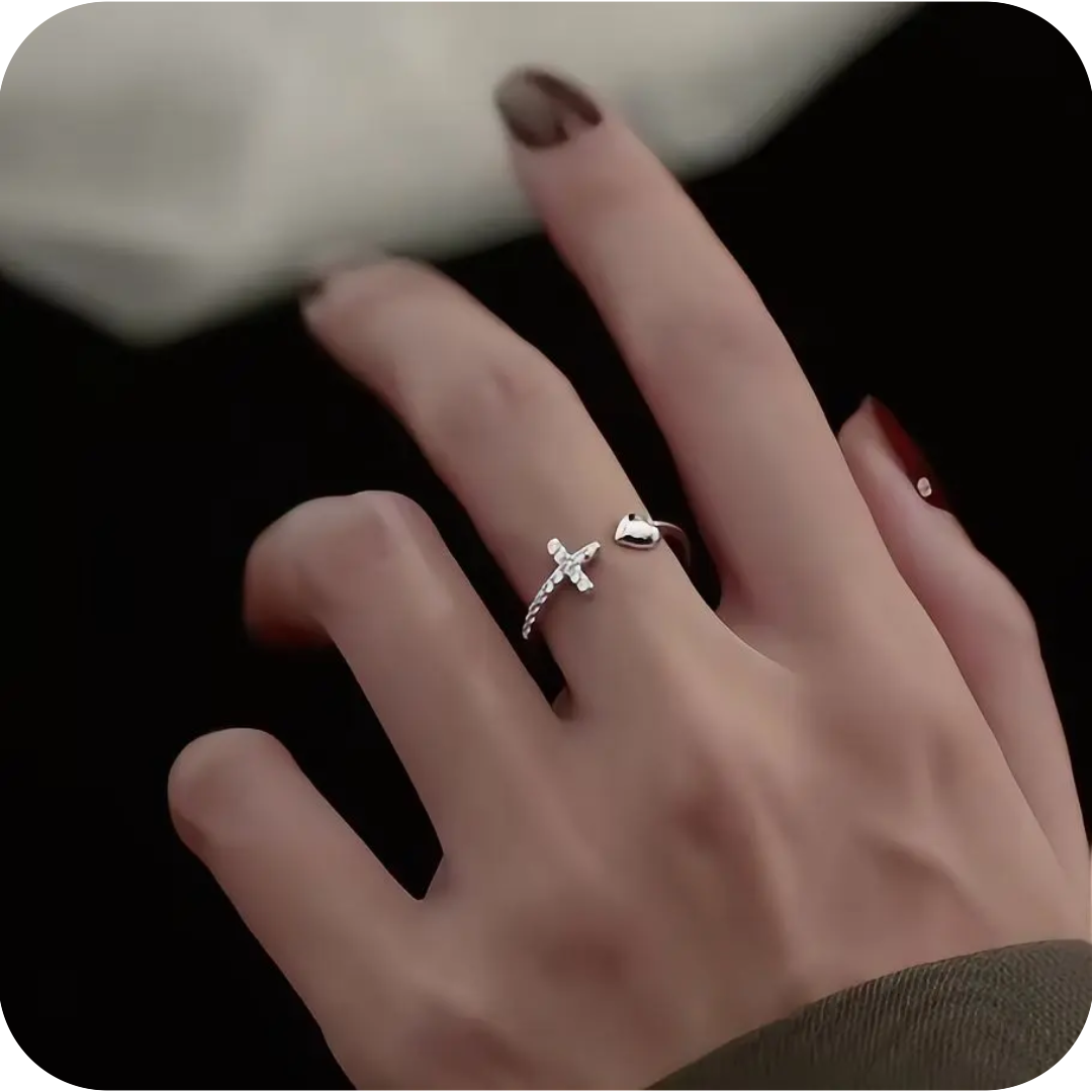 Simple Cross Heart Ring