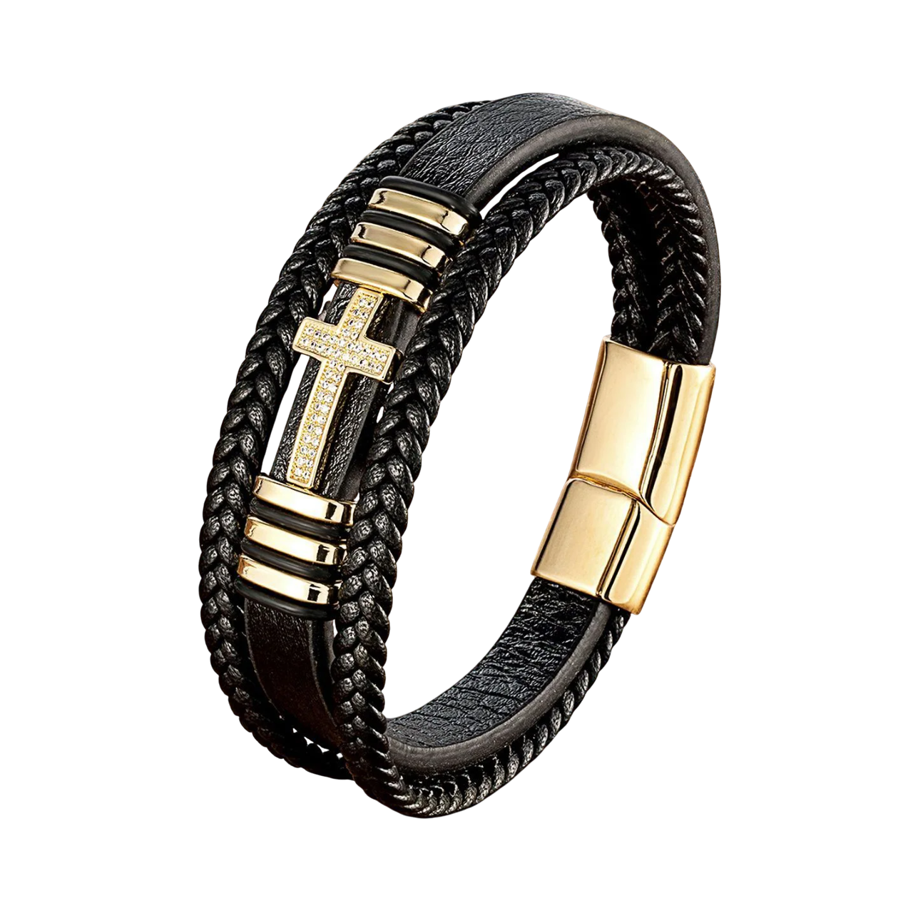 Leather Bracelet with Metal Cross